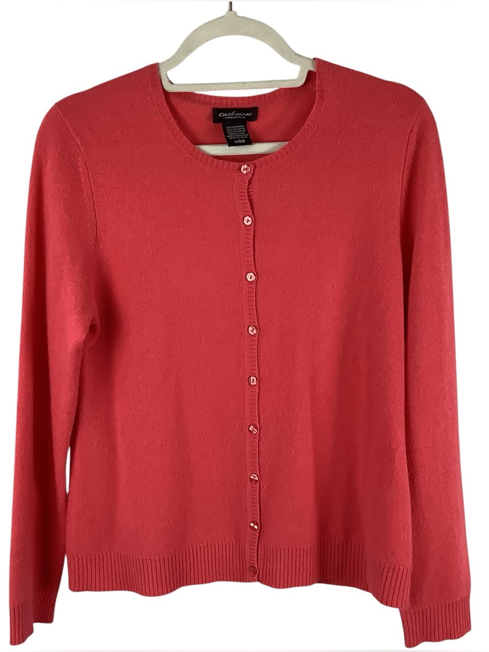 Lord & Taylor Pink Coral Cashmere Cardigan Sweater